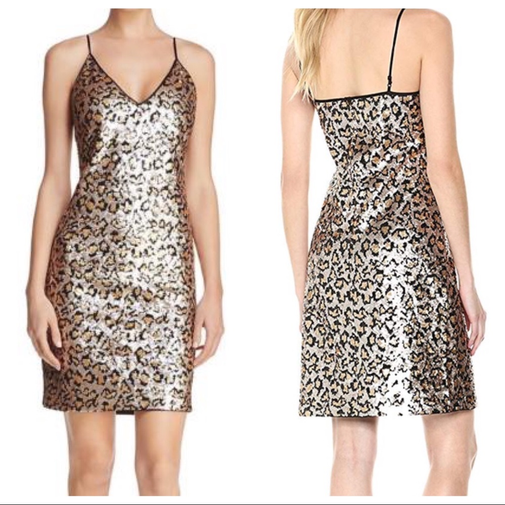 BB Dakota CASS Leopard Gold Sequin Mini Dress